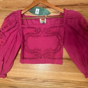 FARM Rio Pink Embroidered Crop Top